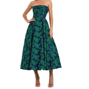 Mac Duggal Strapless Brocade A-Line Midi Dress